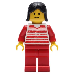 Red and White Striped Shirt, Red Legs, Black Hair (3626a Head)