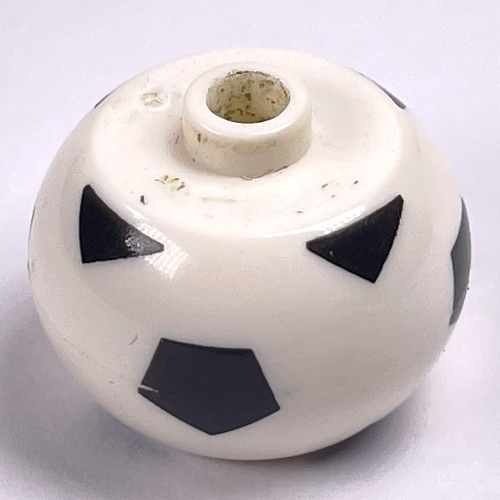 Lego Pen Bead, Round Orb with Soccer Ball Print / White