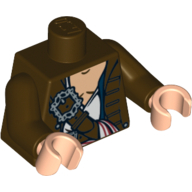 Lego Torso Jacket over White Open Shirt with Belts and White Sash Print, Dark Brown Arms, Light Nougat Hands / Dark Brown