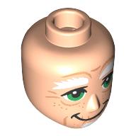 Lego Minidoll Head Male, Thick White Eyebrows, Green Eyes, Big Mouth, Goatee, Wrinkles print / Light Nougat