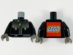 Torso Studios Racing Suit with Silver Panel with Gradient, Zipper with Yellow Pull, LEGO Logo on Back Pattern / Black Arms / Dark Gray Hands