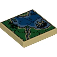 Tile 2 x 2 with Map Ninjago Print / Tan