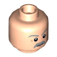 Lego Minifig Head Vernon Dursley, Light Bluish Gray Bushy Eyebrows and Moustache, Stern / Smile Print / Light Nougat