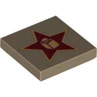 Tile 2 x 2 with Gold Star with Brick in Center Print / Dark Tan