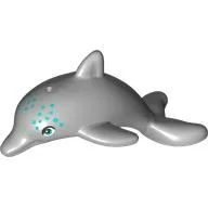 Animal, Dolphin, Jumping with Dark Turquoise Eyes, Spots Print / Light Bluish Gray