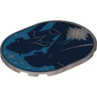 Lego Tile 6 x 8 with Rounded Corners with Black Elsa and Anna Contour on Blue Background, Silver Star print
