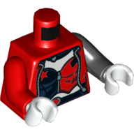 Lego Torso, Odd Arms, Jacket, Open over Red and Black Corset, Belt Print, Left Black Arm, Right Red Arm, White Hands / Red