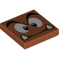 Lego Tile 2 x 2 with Goomba Face with High Furrowed Brow Print / Dark Orange