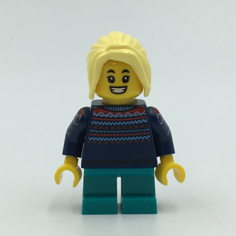 Lego Kid - Dark Blue Torso, Dark Turquoise Legs, Bright Light Yellow Hair
