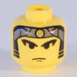 Minifig Head Ninja, Male Gray Bandana with Gold Dot, Eyebrows, Sideburns Print [Blocked Open Stud] / Yellow
