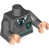 Lego Torso Sweater with Slytherin Crest and Stripe, Dark Green Tie Print, Dark Bluish Gray Arms, Light Nougat Hands / Dark Bluish Gray