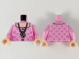 Torso Female, Silver Necklace with Charms, Light Nougat Neck and Medium Lavender Heart Outlines Pattern / Bright Pink Arms / Light Nougat Hands