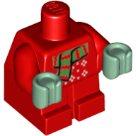 Lego Baby / Toddler Body with Fixed Arms and Sand Green Hands and Christmas Onesie and Scarf Print (Grogu / The Child / Baby Yoda) / Red