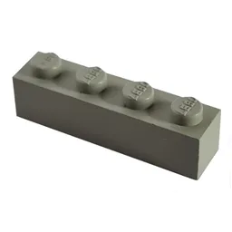 Modulex Brick 1 x 4 with LEGO on Stud / Modulex Light Gray