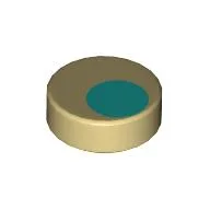 Tile Round 1 x 1 with Dark Turquoise Circle Print / Tan