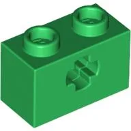 Technic Brick 1 x 2 with Axle Hole Type 1 [+ Opening] and Bottom Pin / Green
