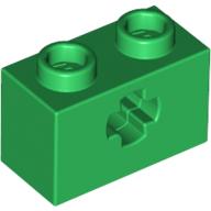 Lego Technic Brick 1 x 2 with Axle Hole Type 1 [+ Opening] and Bottom Pin / Green