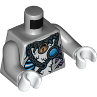 Lego Torso Tiger Fur with Chains, Spiked Collar, Padlock and Blue Round Jewel (Chi) Print, Light Bluish Gray Arms, White Hands / Light Bluish Gray