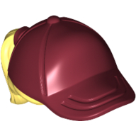 Lego Hair and Hat / Cap, Ponytail Bright Light Yellow Print / Dark Red