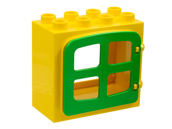 Lego Duplo Door / Window Frame 2 x 4 x 3 Raised Door Outline with Bright Green Door / Window with 4 Panes (2332 / 4809)
