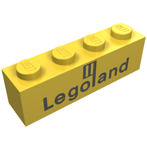 Lego Brick 1 x 4 with Black 'Legoland' Logo Print / Yellow