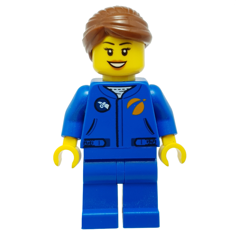 Lego Astronaut - Blue Torso and Legs, Reddish Brown Hair