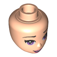 Lego Minidoll Head with Lavender Eyes, Dark Pink Lips, Open Mouth Print / Light Nougat