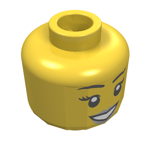 Lego Minifig Head, Peach Lips, Open Mouth Smile, Black Eyebrows Print [Blocked Open Stud] / Yellow