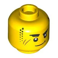 Minifig Head Arin, Thick Raised Eyebrows, Smirk, Stubbles Print / Yellow