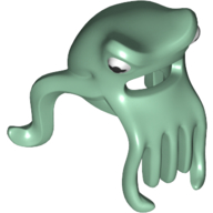 Lego Mask Octopus Head with Wide Open Mouth and 7 Long Tentacles with White and Black Eyes Print / Sand Green
