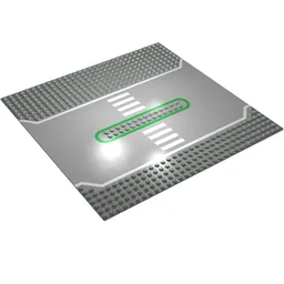 Baseplate 32 x 32 Split with 2 x 14 Center Studs, White and Green Lines Print / Light Gray