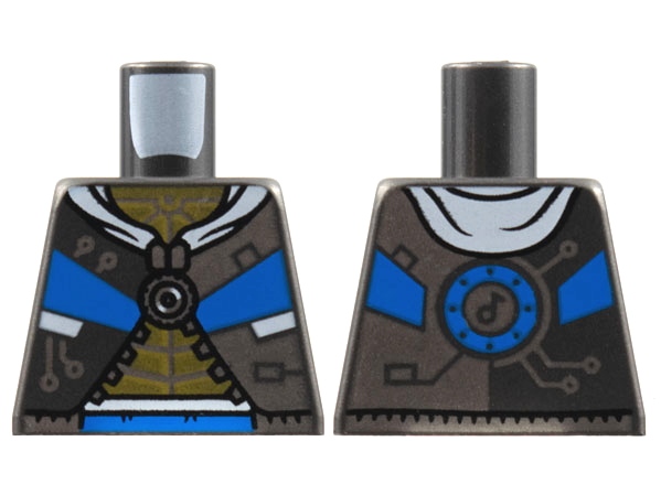 Lego Torso Jacket, Gold Chest, Silver Zipper Circuitry, Left Panel, Blue Trim Pattern