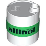 Lego Duplo Container Oil Drum 2 x 2 x 2 with Green Band and 'ALL FOR ONE allinol' Print