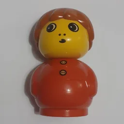 Primo Figure Boy with Red Base, Buttons Print, Dark Orange Hair / Red