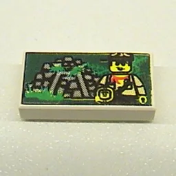 Tile 1 x 2 with Minifig and Jungle Ruins Print / White