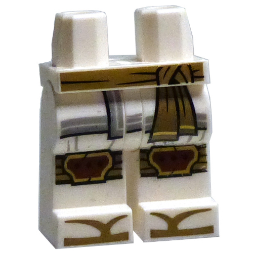 Lego Hips and White Legs with Dark Tan Sash, Gold/Dark Orange Knee Pads, Robe Tails print / White