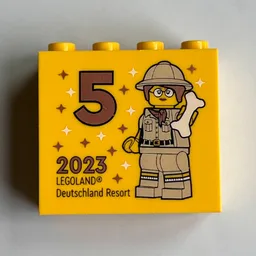 Brick 2 x 4 x 3 with 'LEGOLAND Deutschland Resort 5 2023', Explorer (Besuchsmeister Bronze) Print / Yellow