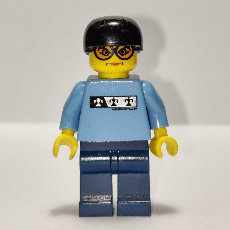 Lego Skateboarder, Medium Blue, Black Helmet