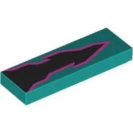 Tile 1 x 3 with Black Flame/Lightning Bolt, Dark Pink Border Print / Dark Turquoise