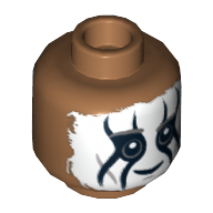 Lego Minifig Head Tonto, Dual Sided, Face Paint, Smiling / Mouth Open Scared Print [Hollow Stud] / Medium Nougat