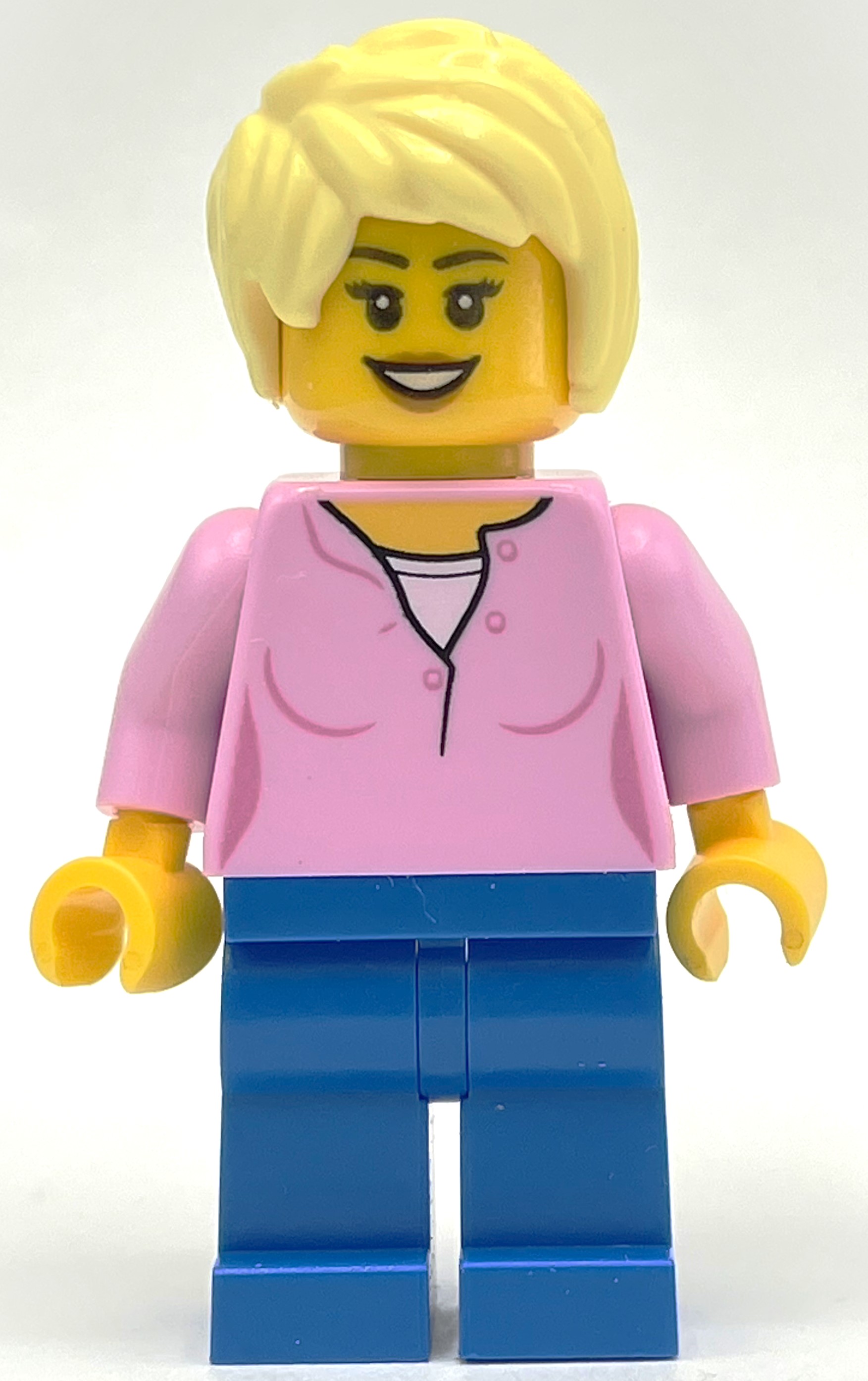 Lego Woman, Bright Pink Top, Blue Legs, Bright Light Yellow Hair