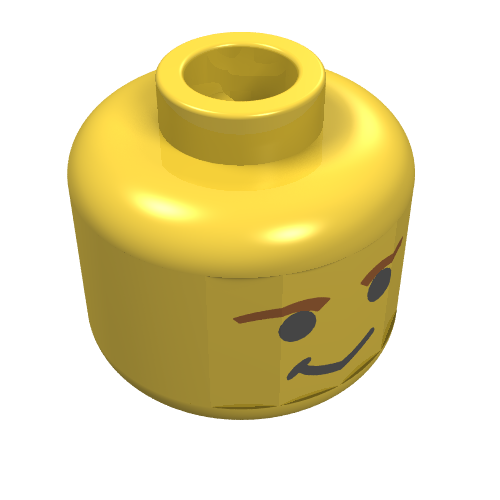 Lego Minifig Head Han Solo, Smirk and Brown Eyebrows Print [Blocked Open Stud] / Yellow