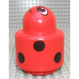 Primo Brick 1 x 1 with Round Rattle, Ladybug / Ladybird Print / Red
