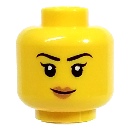 Lego Minifig Head Falconer, Medium Nougat Lips, Determined Smile / Surprised Open Mouth Smile Print / Yellow