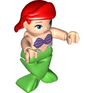 Duplo Figure with Hair Swept Right Red, Green Mermaid Legs (Ariel) / Light Nougat