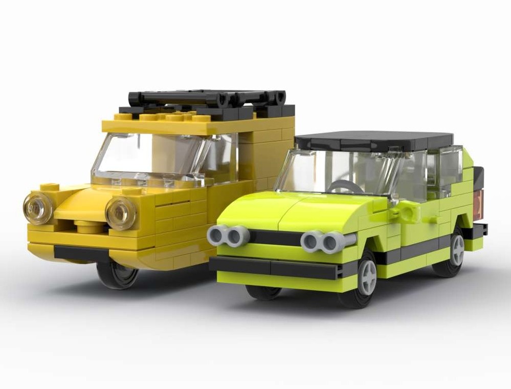 Lego Only Fools and Horses 4 stud wide vehicles - 3 wheel van and Ford Capri