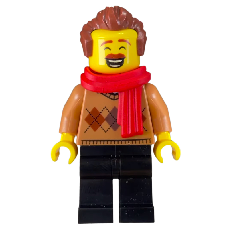 Lego Man, Medium Nougat Sweater, Red Scarf
