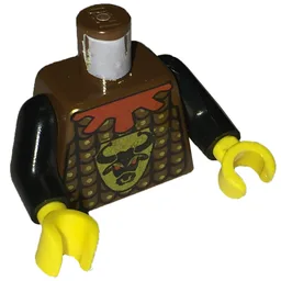 Torso, Armor, Studded with Bull's Head and Red Collar Print, Black Arms, Yellow Hands / Brown