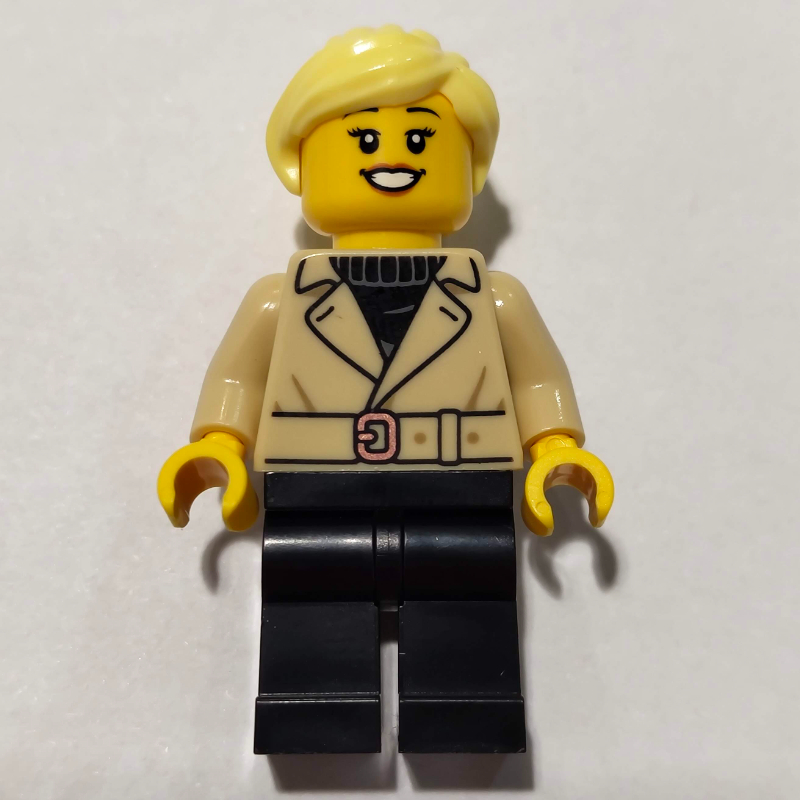 Lego Hiker, Tan Coat, Black Legs, Bright Light Yellow Hair