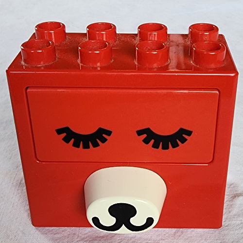 Lego Duplo Brick 2 x 4 x 2 with Dog Face, Rotating Eyes with Open / Closed Print / Red